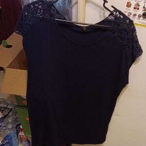 Elegant Navy Lace Sleeve Top